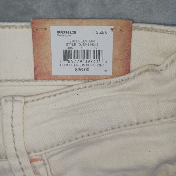 Y2K Mudd Crochet Low Denim Short Size 0 Cream Cutoff Shortie Festival Indie Boho - Picture 6 of 12